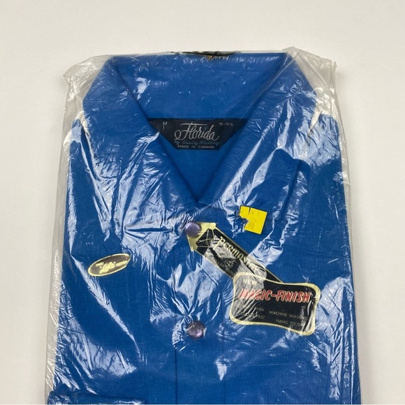 Vintage Florida Permastay Lisle Cotton Shirt Men’s Medium 15-15.5 Blue - Picture 2 of 7